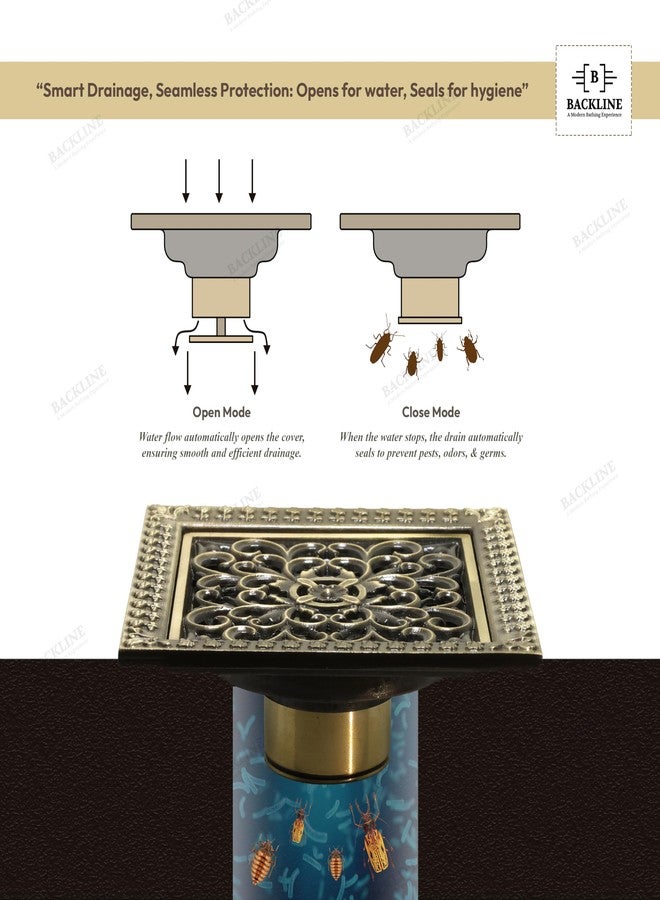 B Backline Brass Floor Drainer Bathroom Floor Water Drainer Bathroom Drain Grating with Anti-Foul Cockroach Trap 12 X 12 Cm (Antique Finish 4) - Image 5